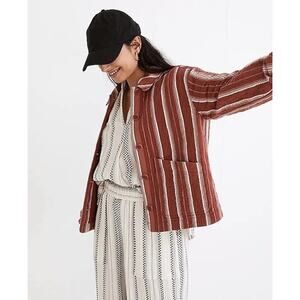 Madewell Quilted Lightspun Cropped Shirt-Jacket  Jacquard Stripe Womens Small XS
